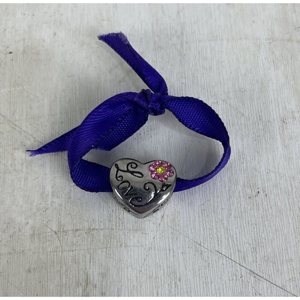 Hallmark Connections Heart Bead Charm “Love” Flower Rhinestones Stainless Steel